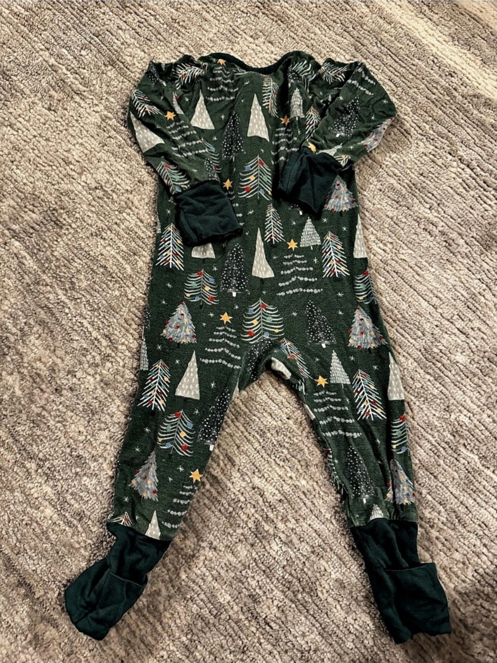Little Sleepies Zippered Footie in Holiday Tree Farm Green